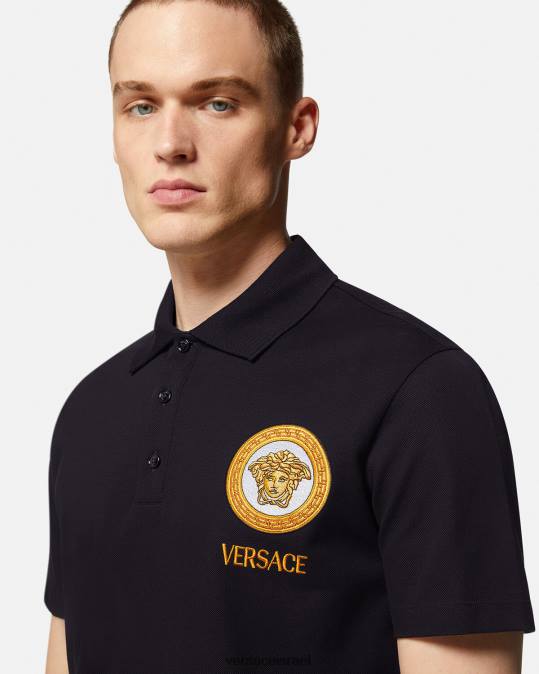 גברים Versace שָׁחוֹר חולצת פולו רקומה מדוזה הַלבָּשָׁה N8T21398