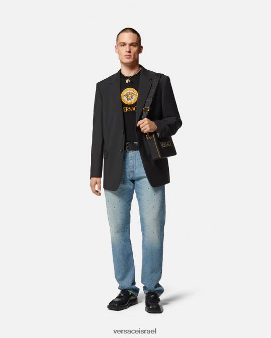 גברים Versace שָׁחוֹר חולצת טריקו עם לוגו מדוזה רקומה הַלבָּשָׁה N8T21399