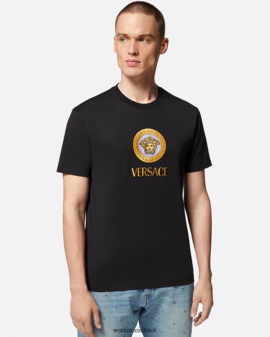 גברים Versace שָׁחוֹר חולצת טריקו עם לוגו מדוזה רקומה הַלבָּשָׁה N8T21399