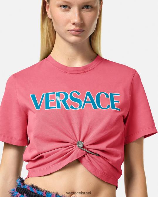נשים Versace וָרוֹד חולצת לוגו סיכת ביטחון הַלבָּשָׁה N8T2139