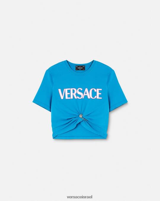 נשים Versace כְּחוֹל חולצת לוגו סיכת ביטחון הַלבָּשָׁה N8T2140