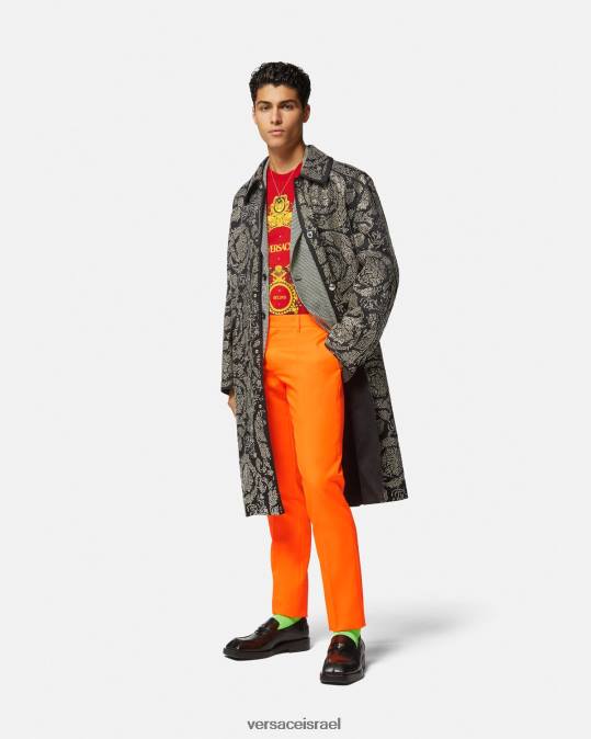 גברים Versace אָדוֹם חולצת טריקו עם רשת קריסטל בארוק הַלבָּשָׁה N8T21401
