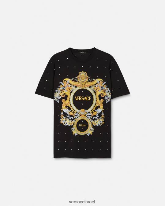 גברים Versace שָׁחוֹר חולצת טריקו עם רשת קריסטל בארוק הַלבָּשָׁה N8T21402