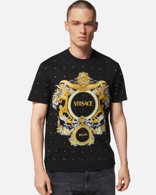 גברים Versace שָׁחוֹר חולצת טריקו עם רשת קריסטל בארוק הַלבָּשָׁה N8T21402