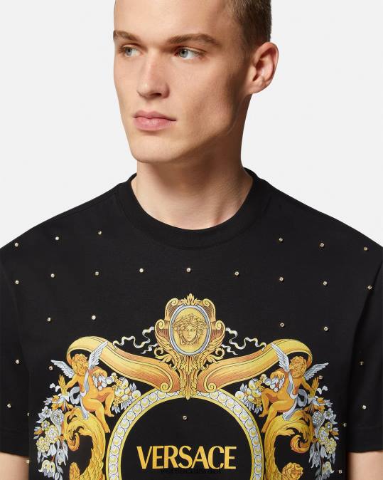 גברים Versace שָׁחוֹר חולצת טריקו עם רשת קריסטל בארוק הַלבָּשָׁה N8T21402