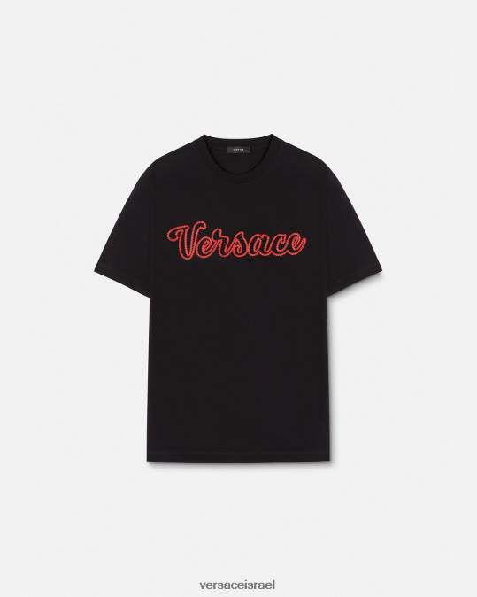 גברים Versace שָׁחוֹר חולצת טריקו עם לוגו רקום של האוניברסיטה הַלבָּשָׁה N8T21404