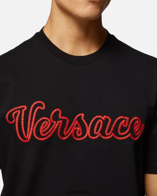 גברים Versace שָׁחוֹר חולצת טריקו עם לוגו רקום של האוניברסיטה הַלבָּשָׁה N8T21404