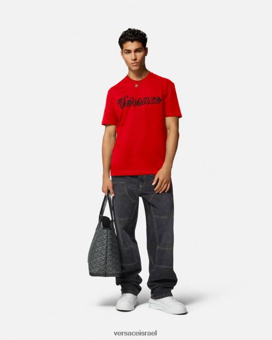 גברים Versace אָדוֹם חולצת טריקו עם לוגו רקום של האוניברסיטה הַלבָּשָׁה N8T21405
