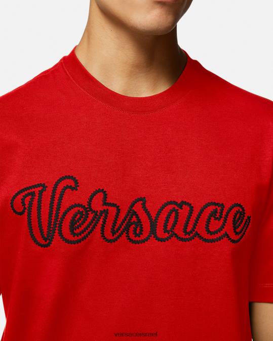 גברים Versace אָדוֹם חולצת טריקו עם לוגו רקום של האוניברסיטה הַלבָּשָׁה N8T21405