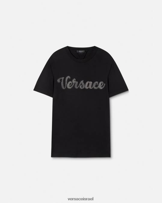 גברים Versace שָׁחוֹר חולצת טריקו עם לוגו קריסטל לאוניברסיטה הַלבָּשָׁה N8T21406