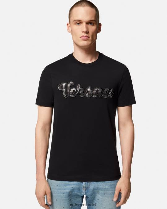 גברים Versace שָׁחוֹר חולצת טריקו עם לוגו קריסטל לאוניברסיטה הַלבָּשָׁה N8T21406