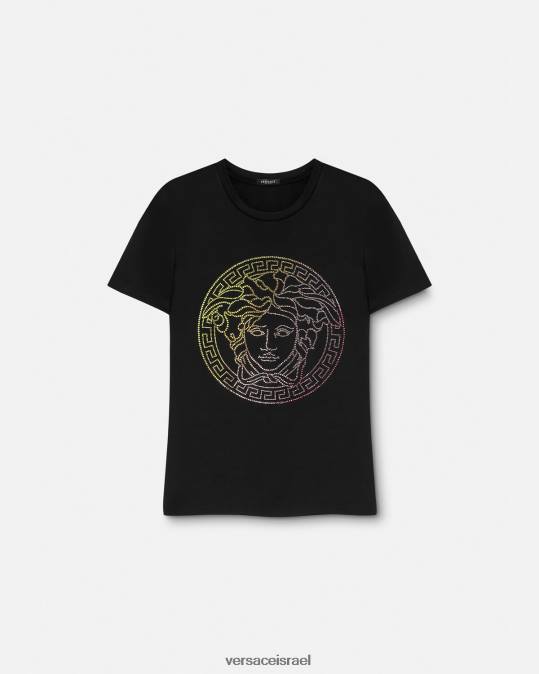 נשים Versace שָׁחוֹר חולצת טריקו מדוזה קריסטל הַלבָּשָׁה N8T2141