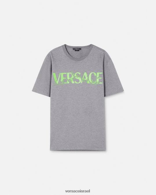 גברים Versace אפור חולצת טריקו עם לוגו רקום ברוק הַלבָּשָׁה N8T21410