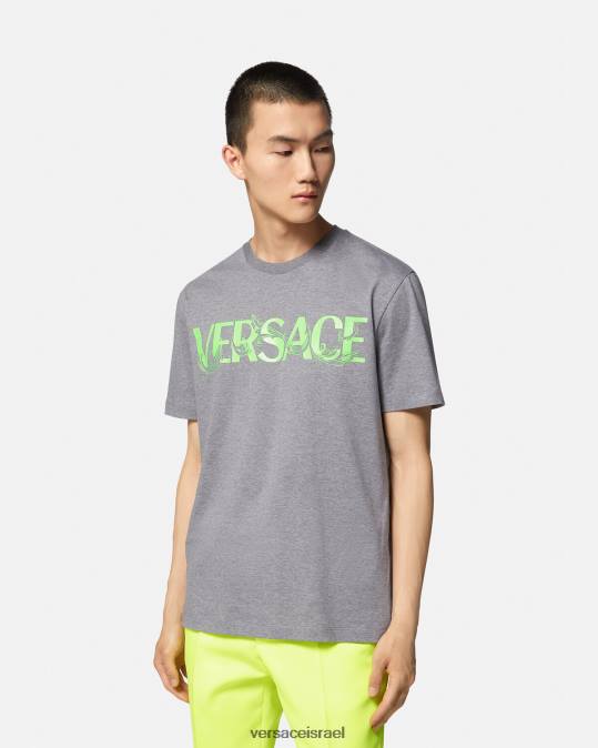 גברים Versace אפור חולצת טריקו עם לוגו רקום ברוק הַלבָּשָׁה N8T21410