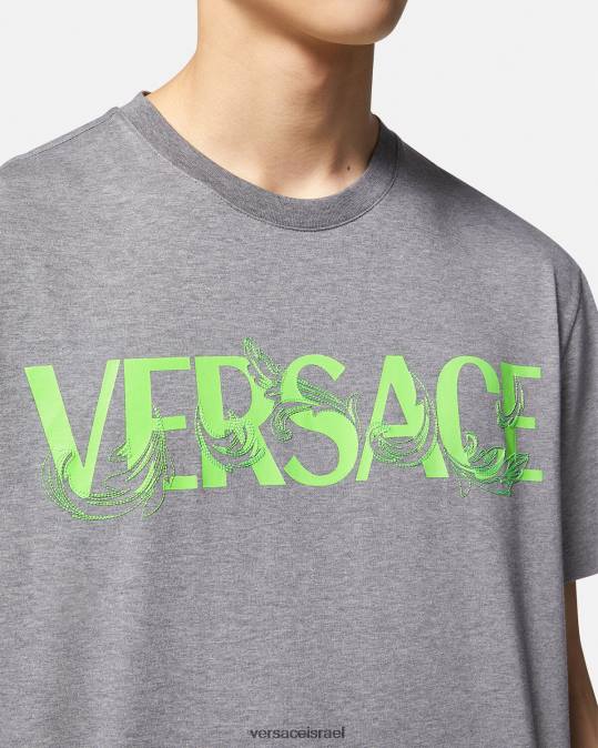 גברים Versace אפור חולצת טריקו עם לוגו רקום ברוק הַלבָּשָׁה N8T21410