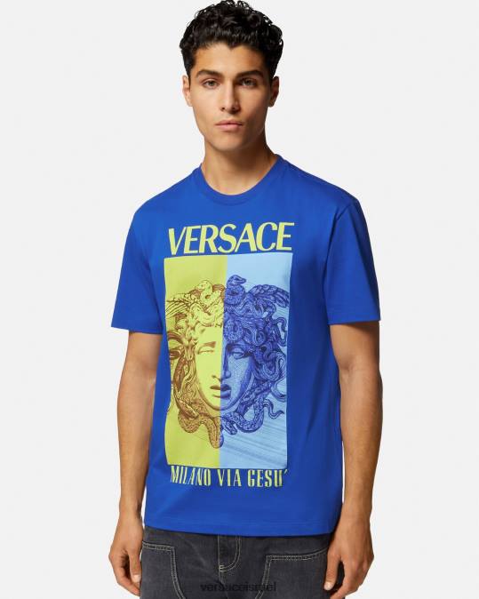 גברים Versace כְּחוֹל חולצת טריקו גרפית מדוזה הַלבָּשָׁה N8T21411