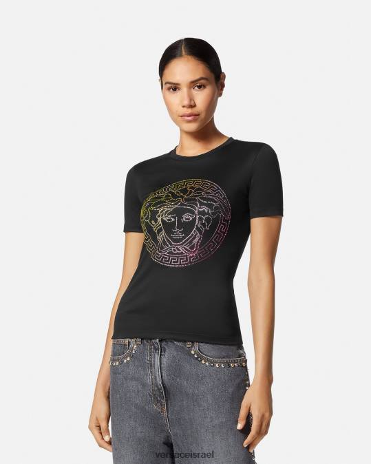 נשים Versace שָׁחוֹר חולצת טריקו מדוזה קריסטל הַלבָּשָׁה N8T2141