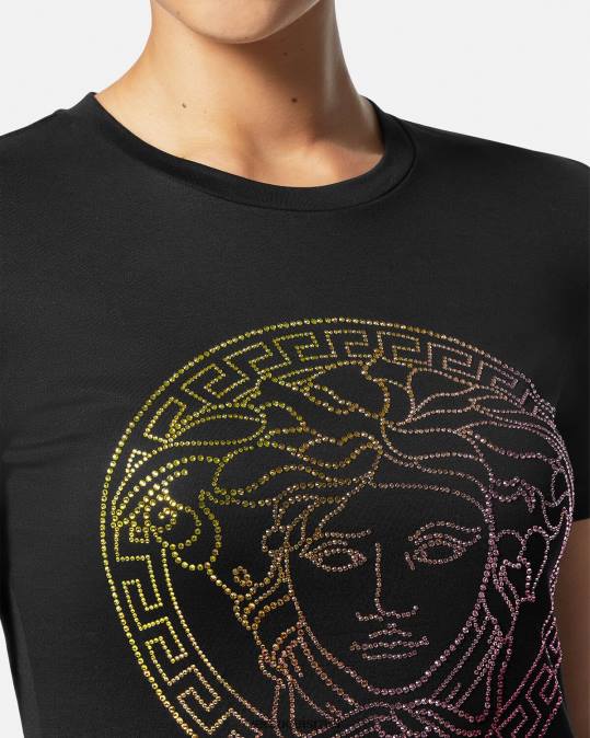 נשים Versace שָׁחוֹר חולצת טריקו מדוזה קריסטל הַלבָּשָׁה N8T2141