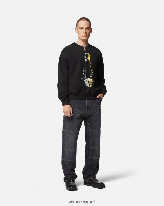 גברים Versace שָׁחוֹר סווטשירט גרפי של סיכת ביטחון הַלבָּשָׁה N8T21420