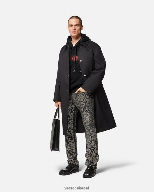 גברים Versace שָׁחוֹר קפוצ'ון משובץ לוגו ורסיטי הַלבָּשָׁה N8T21425