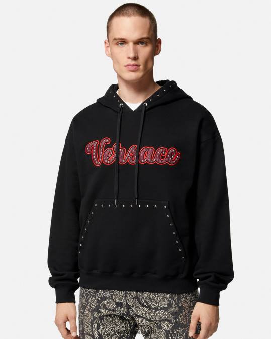 גברים Versace שָׁחוֹר קפוצ'ון משובץ לוגו ורסיטי הַלבָּשָׁה N8T21425