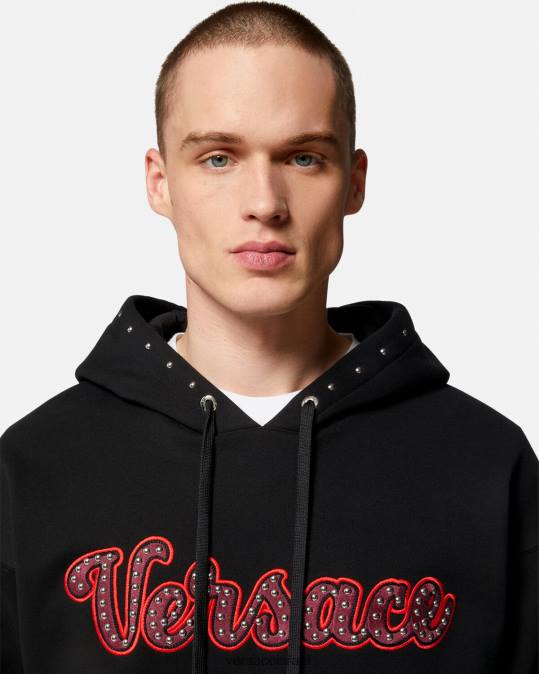 גברים Versace שָׁחוֹר קפוצ'ון משובץ לוגו ורסיטי הַלבָּשָׁה N8T21425