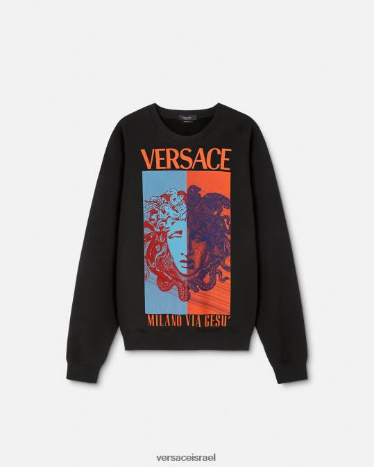 גברים Versace שָׁחוֹר סווטשירט גרפי מדוזה הַלבָּשָׁה N8T21428