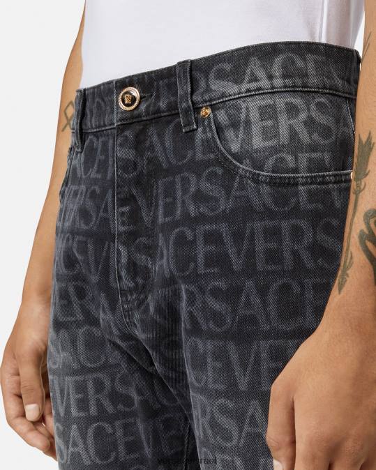 גברים Versace שחור & הדפס מכנסי ג'ינס הַלבָּשָׁה N8T21446
