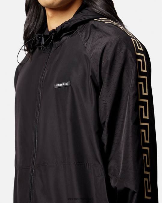 גברים Versace שָׁחוֹר מעיל ספורט ספורט גרקה ניילון הַלבָּשָׁה N8T21452