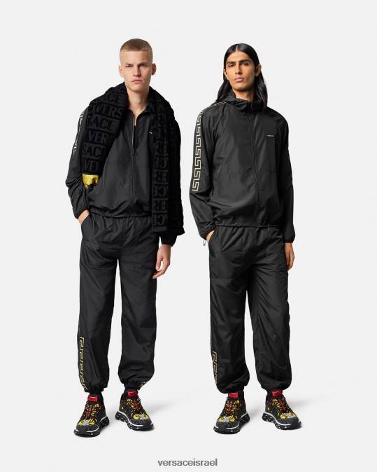 גברים Versace שָׁחוֹר מכנסי ספורט ספורט גרקה ניילון הַלבָּשָׁה N8T21453