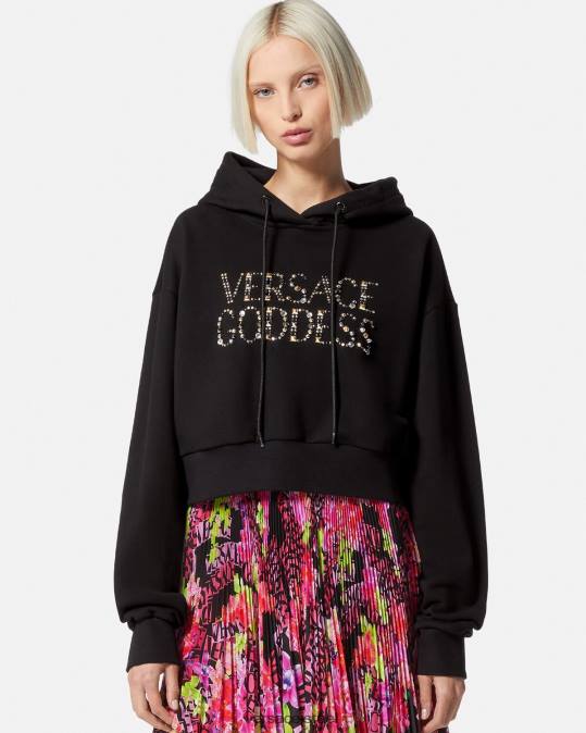 נשים Versace שָׁחוֹר קפוצ'ון קפוצ'ון משובץ האלה הַלבָּשָׁה N8T2145