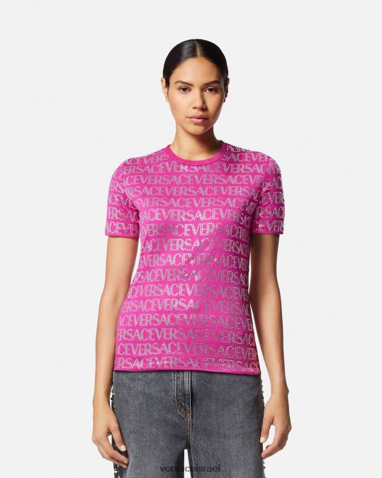 נשים Versace ורוד פוקסיה חולצת טריקו קריסטל הַלבָּשָׁה N8T2146
