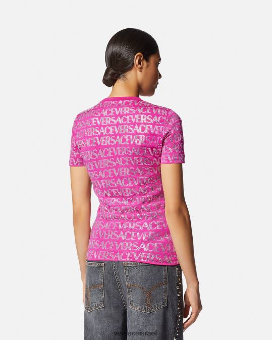 נשים Versace ורוד פוקסיה חולצת טריקו קריסטל הַלבָּשָׁה N8T2146