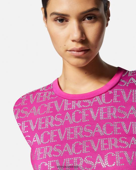 נשים Versace ורוד פוקסיה חולצת טריקו קריסטל הַלבָּשָׁה N8T2146