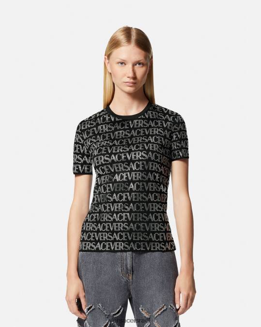 נשים Versace שָׁחוֹר חולצת טריקו קריסטל הַלבָּשָׁה N8T2147