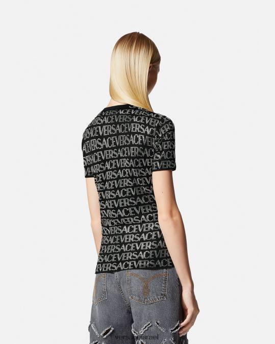 נשים Versace שָׁחוֹר חולצת טריקו קריסטל הַלבָּשָׁה N8T2147