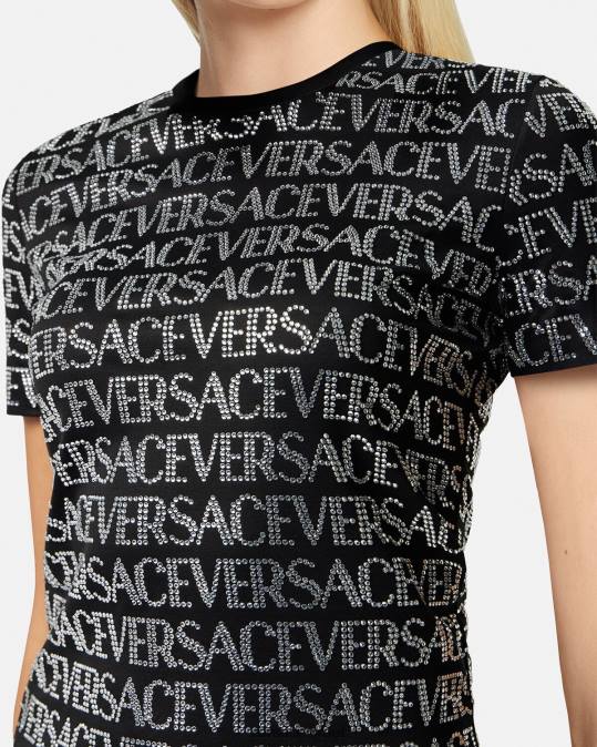 נשים Versace שָׁחוֹר חולצת טריקו קריסטל הַלבָּשָׁה N8T2147
