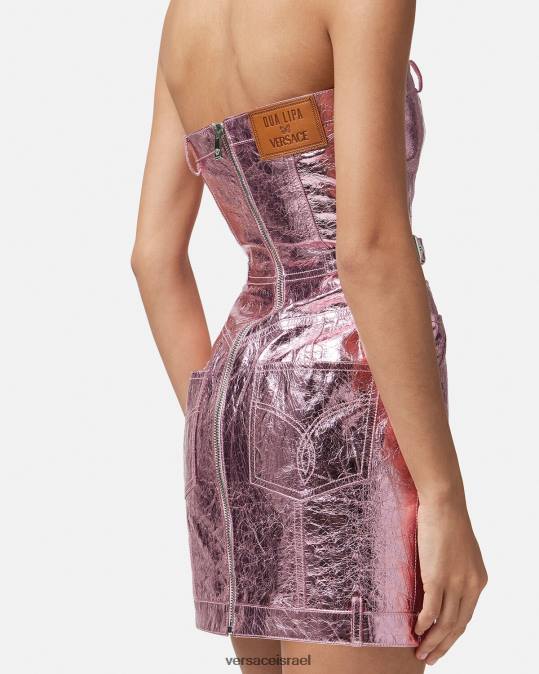 נשים Versace וָרוֹד שמלת מיני מדוזה מעור מטאלי הַלבָּשָׁה N8T214