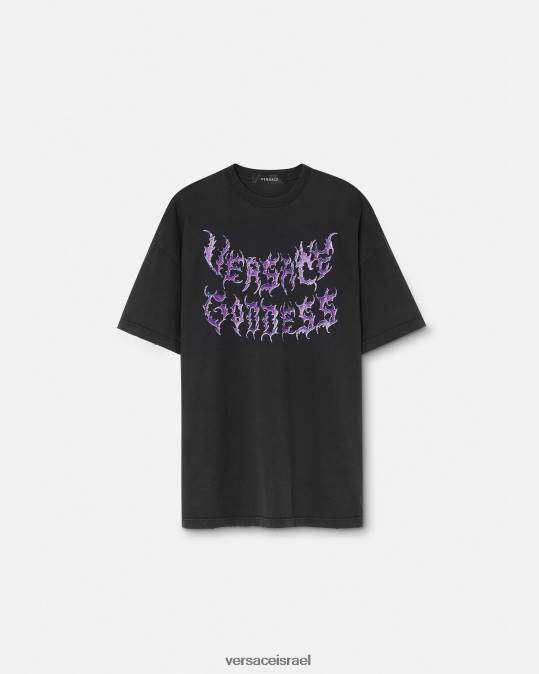 נשים Versace שָׁחוֹר חולצת טי אוברסייז של האלה הַלבָּשָׁה N8T2150