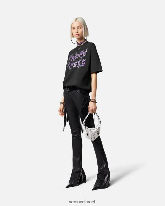 נשים Versace שָׁחוֹר חולצת טי אוברסייז של האלה הַלבָּשָׁה N8T2150