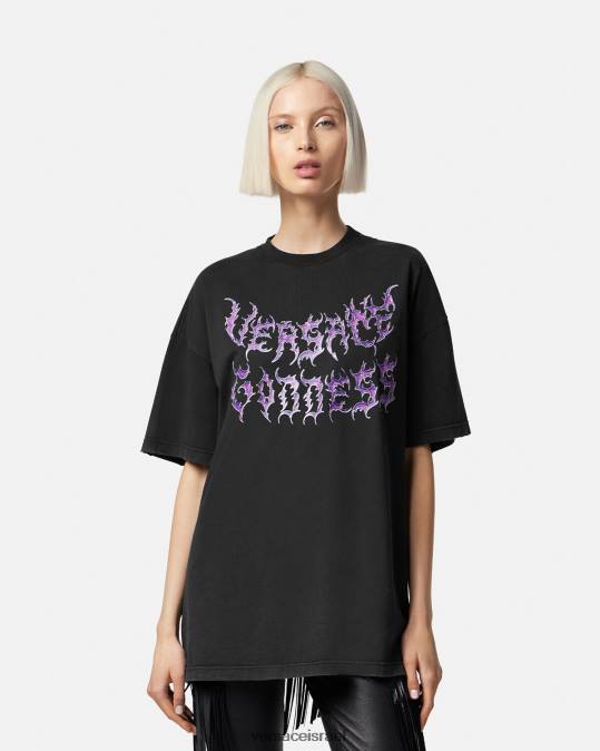 נשים Versace שָׁחוֹר חולצת טי אוברסייז של האלה הַלבָּשָׁה N8T2150