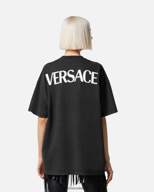 נשים Versace שָׁחוֹר חולצת טי אוברסייז של האלה הַלבָּשָׁה N8T2150