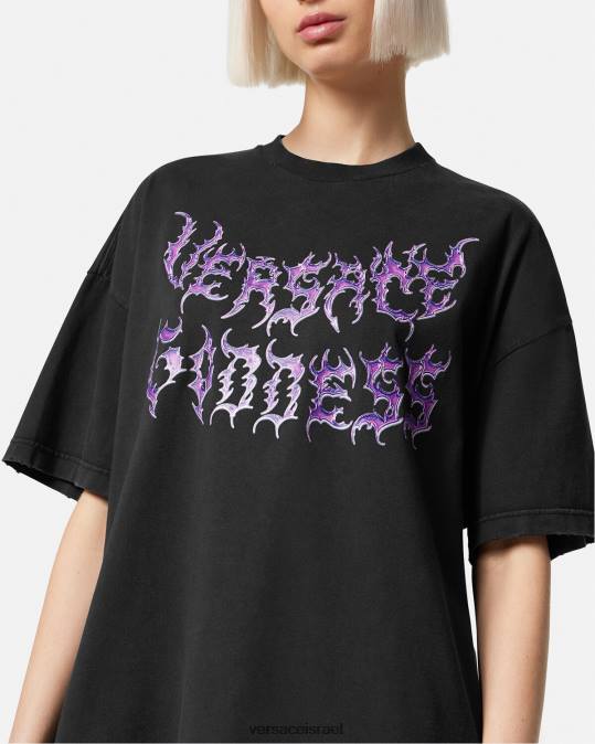 נשים Versace שָׁחוֹר חולצת טי אוברסייז של האלה הַלבָּשָׁה N8T2150
