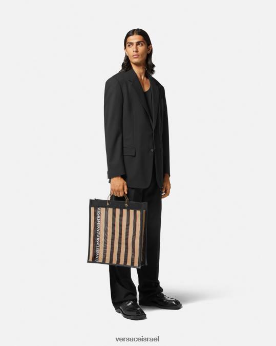 גברים Versace שחור ובז' תיק שקית עם פסים תיקים N8T21510