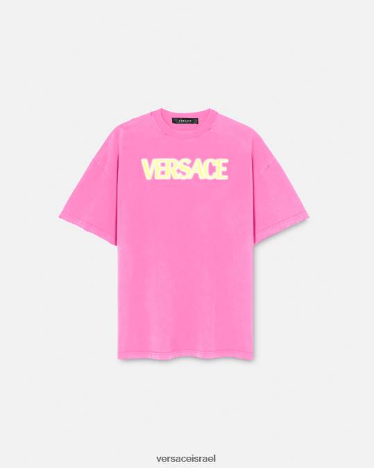 נשים Versace וָרוֹד חולצת לוגו במצוקה הַלבָּשָׁה N8T2152