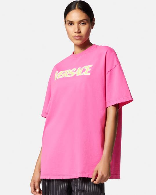נשים Versace וָרוֹד חולצת לוגו במצוקה הַלבָּשָׁה N8T2152
