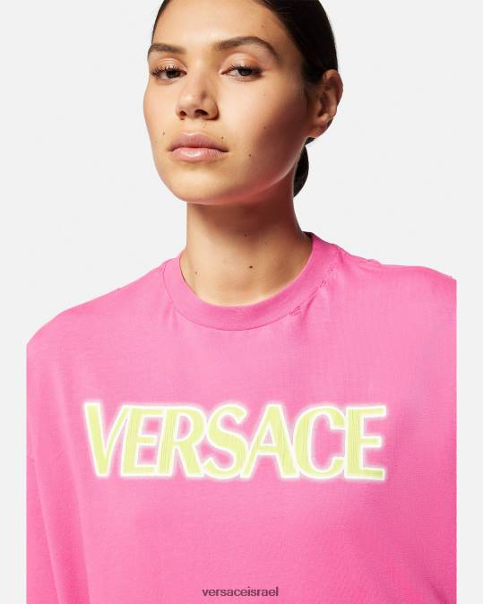 נשים Versace וָרוֹד חולצת לוגו במצוקה הַלבָּשָׁה N8T2152