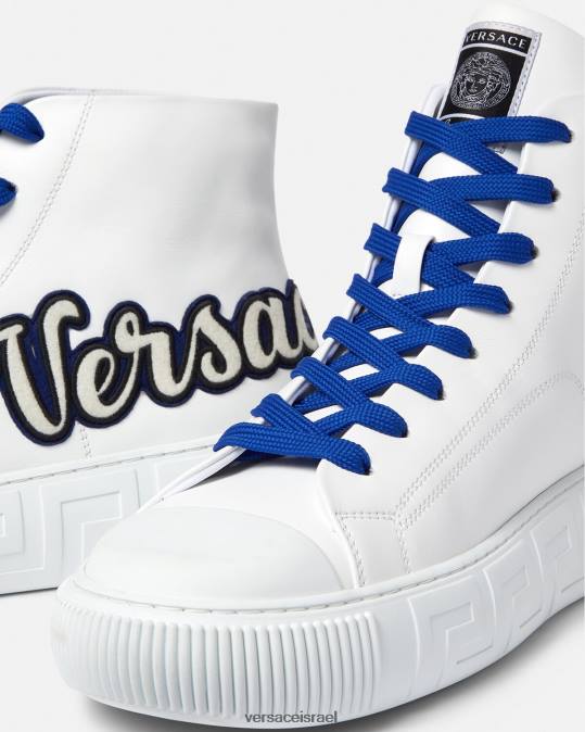 גברים Versace כחול לבן נעלי ספורט גבוהות של אוניברסיטת גרקה נַעַל N8T21556