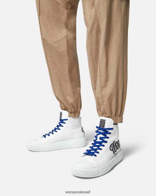 גברים Versace כחול לבן נעלי ספורט גבוהות של אוניברסיטת גרקה נַעַל N8T21556