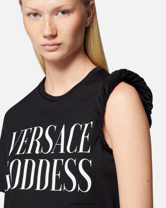 נשים Versace שָׁחוֹר חולצה מגולגלת של האלה הַלבָּשָׁה N8T2155